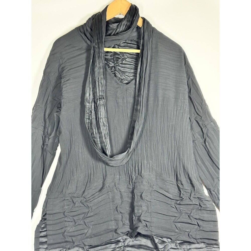 Babette SF Art To Wear Tunic Blouse Small Black Crinkle Scarf Top Minimalist - Picture 4 of 14